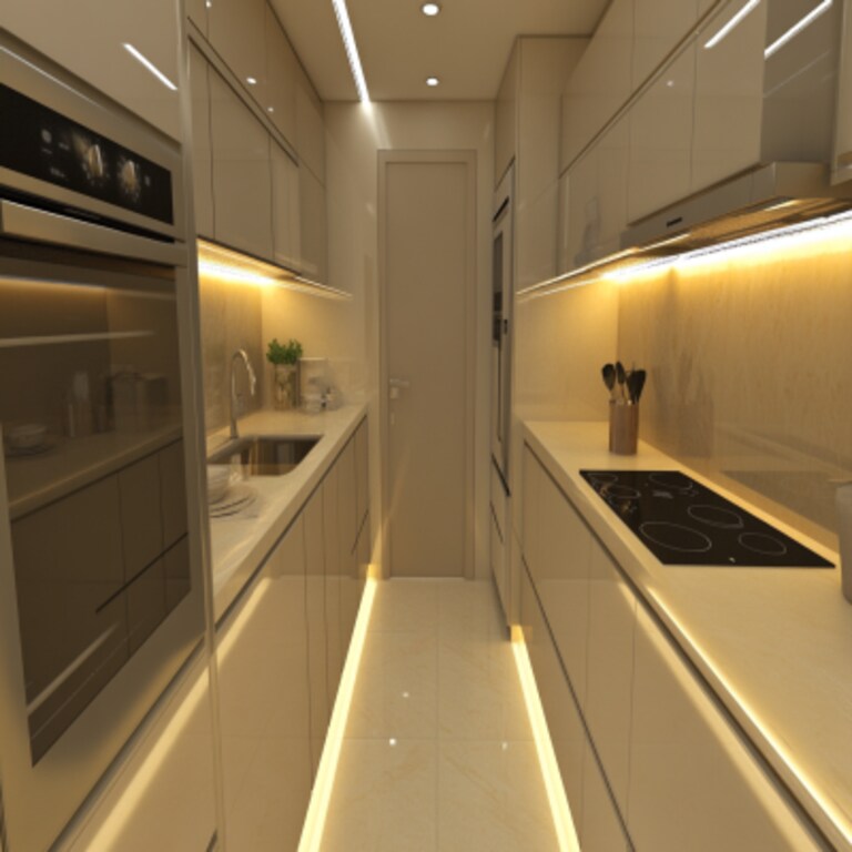Modern Cream Parallel Kitchen Design with High-Gloss Cabinets